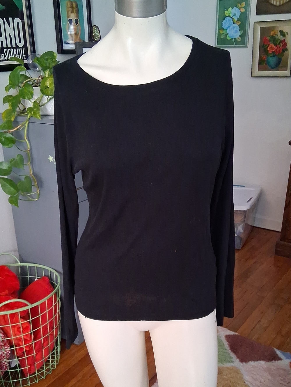 a new day Black Long-Sleeve Ribbed Crewneck Top